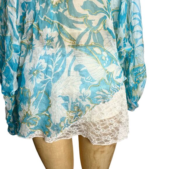 Anie Turquoise Beaded Fairycore Blouse Boho Size Medium - Picture 9 of 9